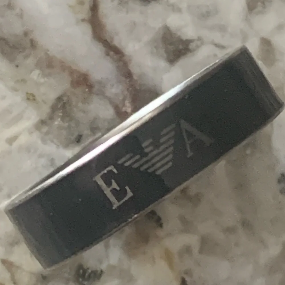 NEW Emporio Armani Black Enamel EA Logo Band, Stainless Steel, Size 9